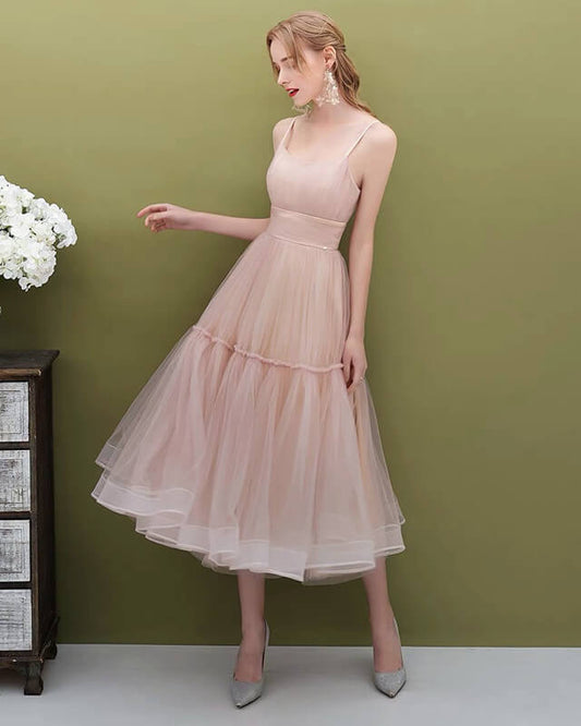 Pink Tulle Midi Party Dress