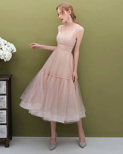 Pink Tulle Midi Party Dress
