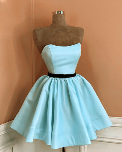 Light Green Satin Short Strapless Dress
