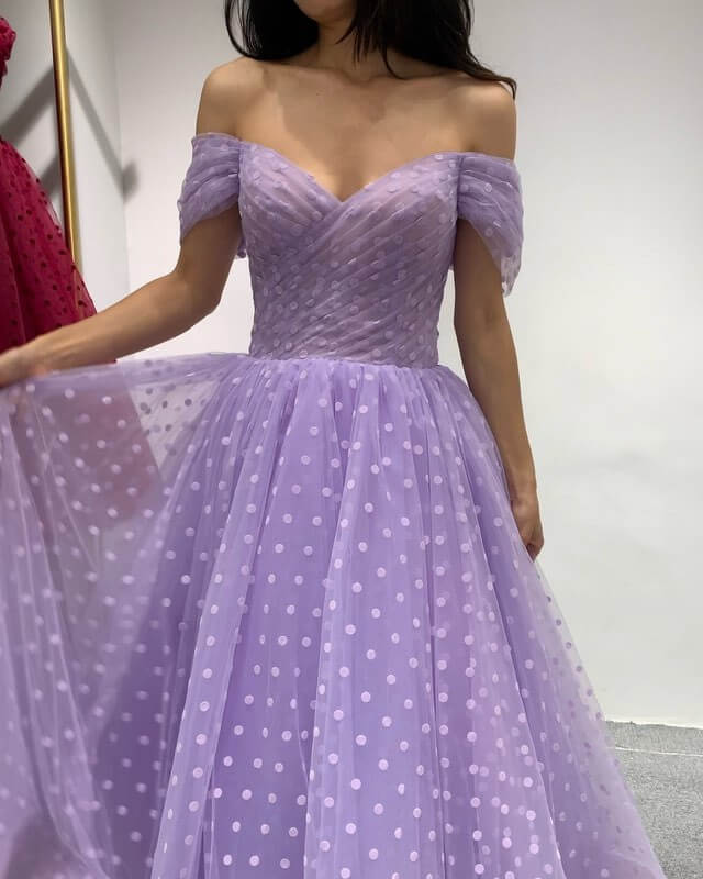 Lavender Dot Tulle Midi Dress