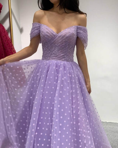 Lavender Dot Tulle Midi Dress