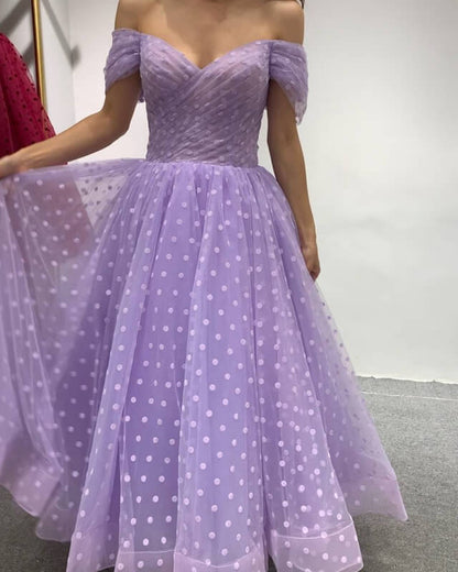 Lavender Dot Tulle Midi Dress