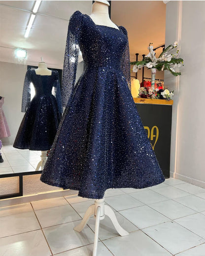 Long Sleeves Pearl Beaded Party Dress