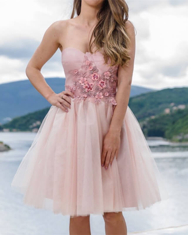 Pink Corset Mini Dress With 3D Flowers