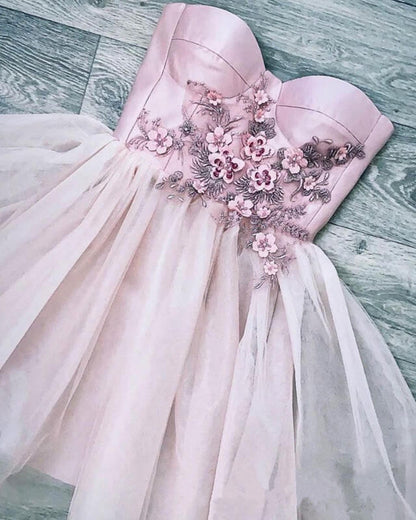 Pink Corset Mini Dress With 3D Flowers