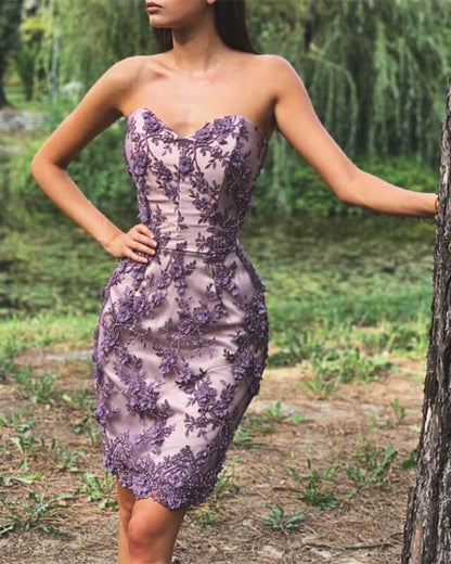 Light Purple Lace Embroidery Bodycon Dress