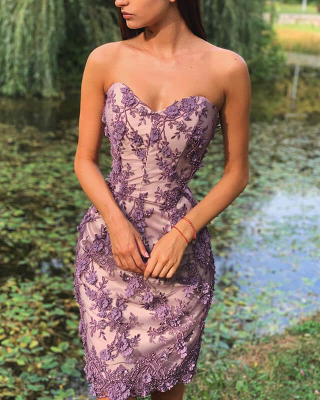 Light Purple Lace Embroidery Bodycon Dress