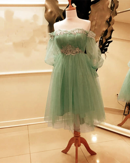 A-line Off Shoulder Tulle Appliques Dress