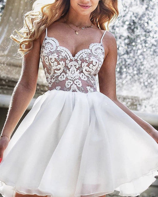 Homecoming Dresses Appliques V Neck Ruffles