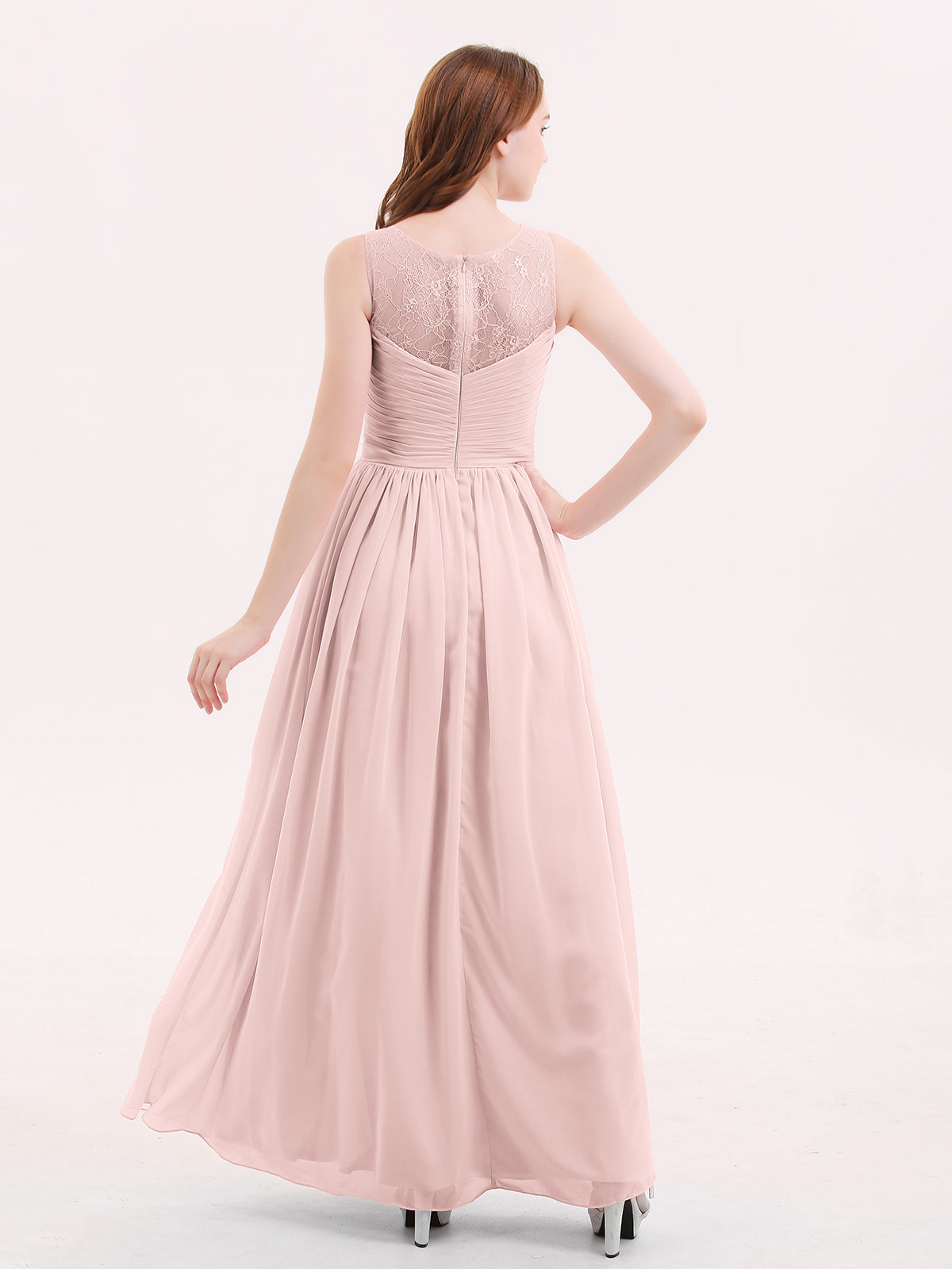 Illusion Sweetheart Neck Chiffon Bridesmaid Dress-Dusty Rose