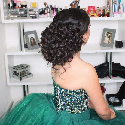 Hunter Green Organza Quinceanera Dresses Ball Gowns Crystal Beaded Sweetheart