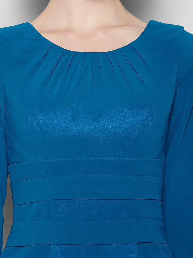 Mother of the Bride Dress Elegant Jewel Neck Knee Length Georgette 3/4 Length Sleeve with Ruched