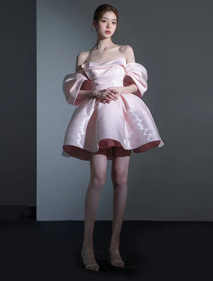 Cute Pink Off-the-shoulder Short A-Line Party Dress Cocktail Dress Homecoming Dress HZ1024