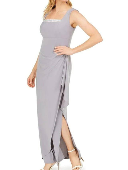 Sheath / Column Mother of the Bride Dress Elegant Square Neck Floor Length Chiffon 3/4 Length Sleeve with Beading Split Front - RongMoon