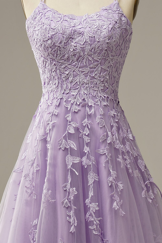 Purple tulle lace long prom dress formal dress  C2442