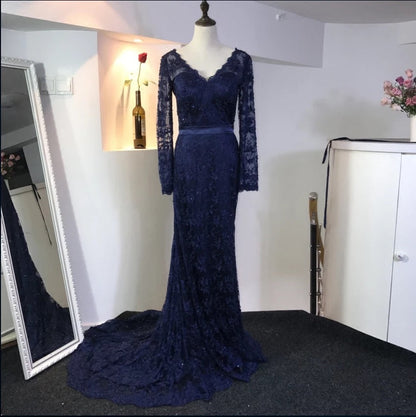 Lace Long Sleeves V Neck Mermaid Dresses