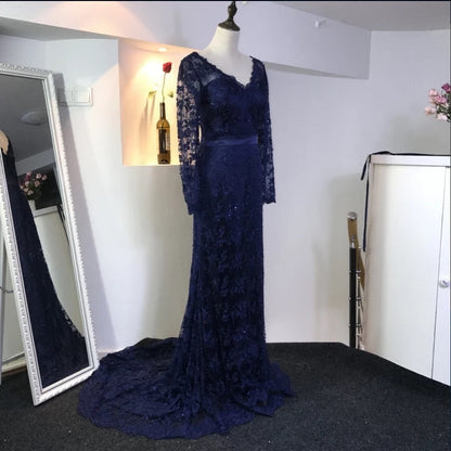 Lace Long Sleeves V Neck Mermaid Dresses