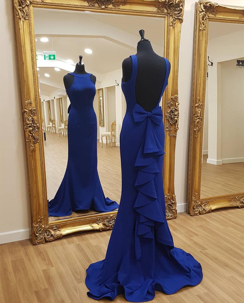 Halter Satin Bow Back Mermaid Formal Dress