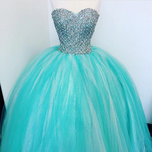 Luxurious Crystal Beaded Sweetheart Turquoise Quinceanera Dresses