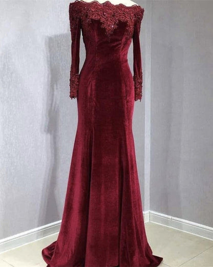 Long Sleeves Velvet Mermaid Prom Dresses Detachable Skirt