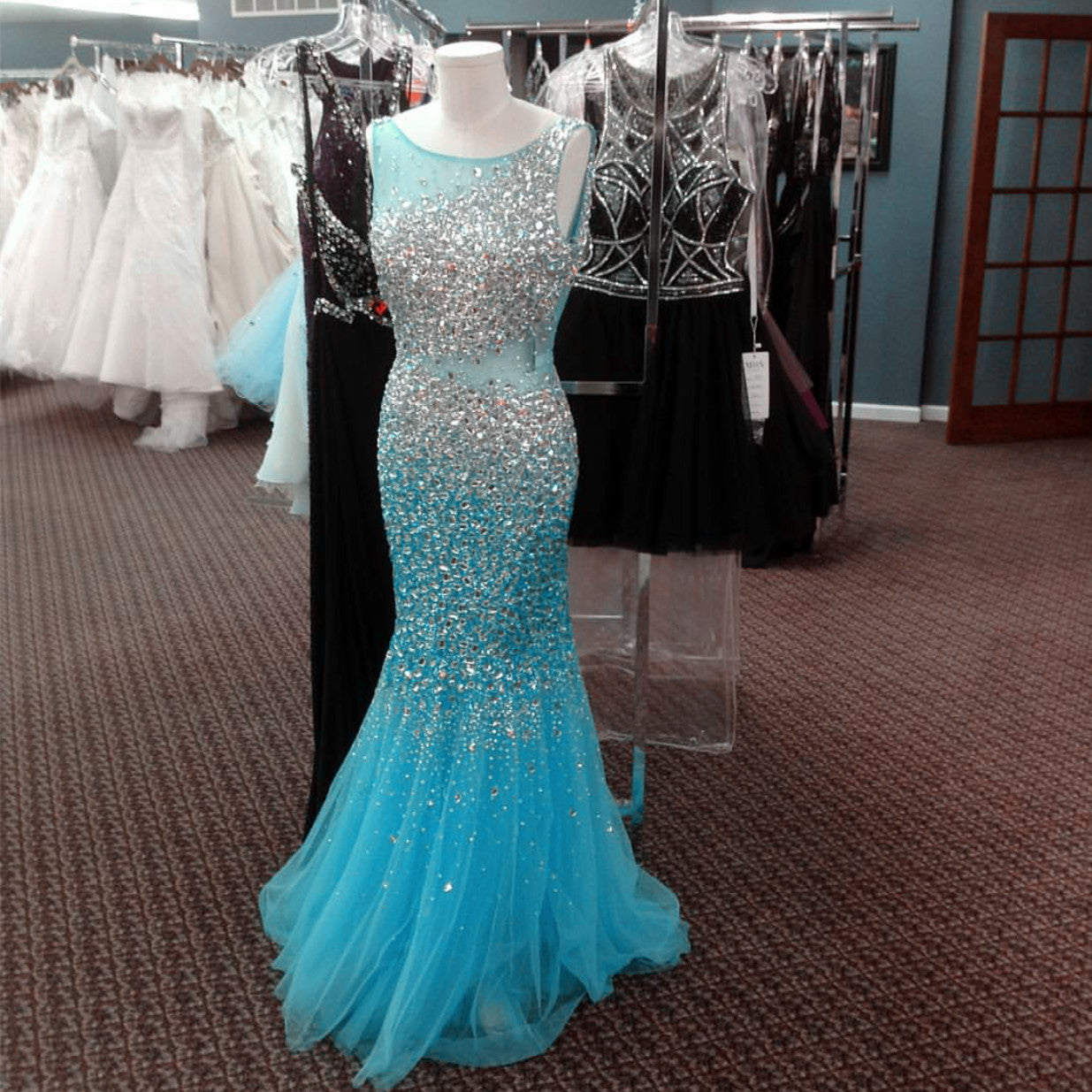 Scoop Neck Mermaid Crystal Beaded Gown