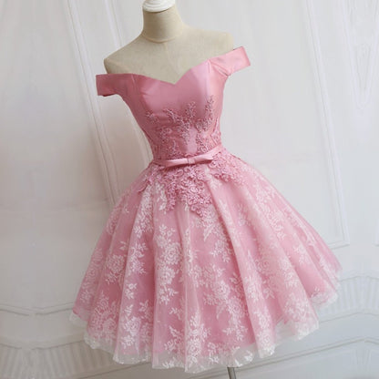 Elegant Lace Appliques Satin Off The Shoulder Homecoming Dress Short CL4121