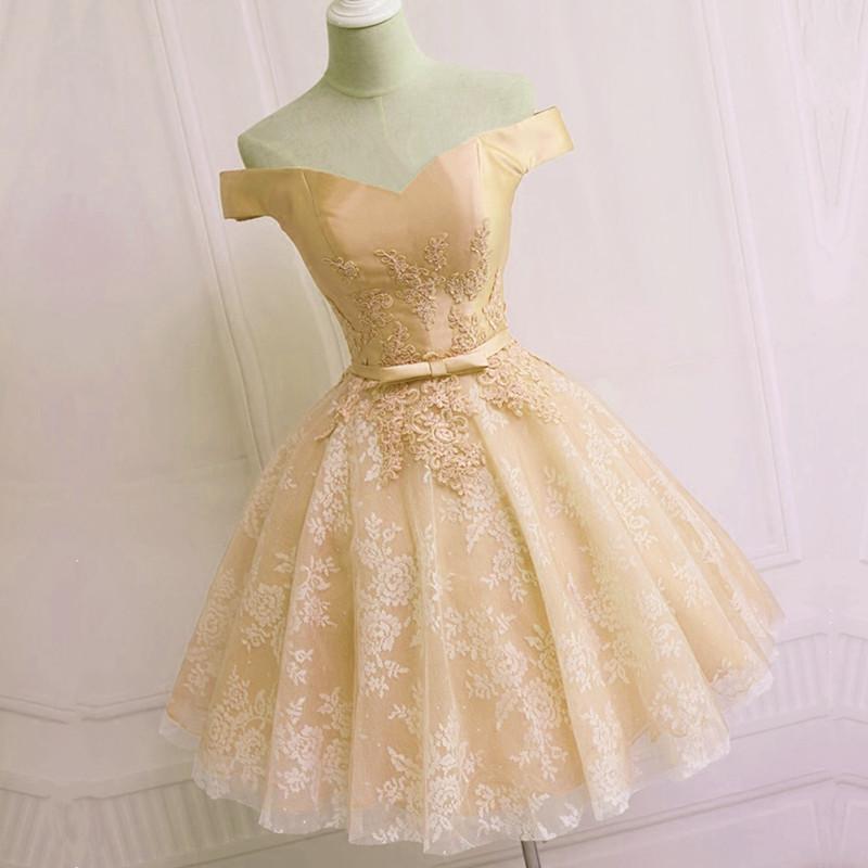 Elegant Lace Appliques Satin Off The Shoulder Homecoming Dress Short CL4121