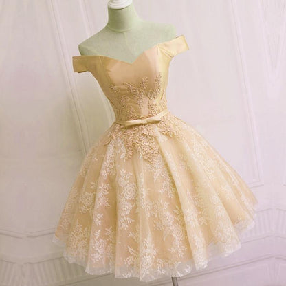Elegant Lace Appliques Satin Off The Shoulder Homecoming Dress Short CL4121
