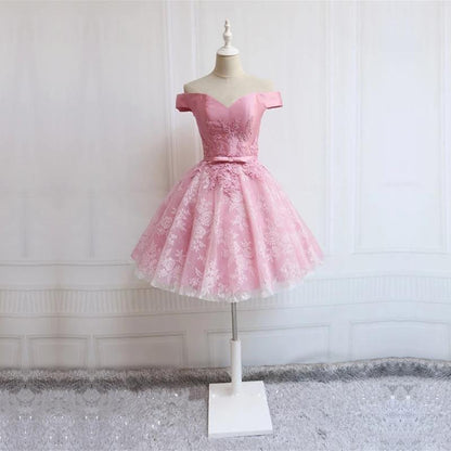 Elegant Lace Appliques Satin Off The Shoulder Homecoming Dress Short CL4121