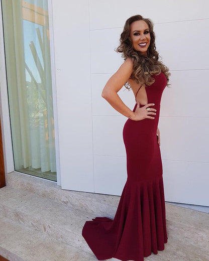 High Neck Open Back Long Mermaid Evening Dresses