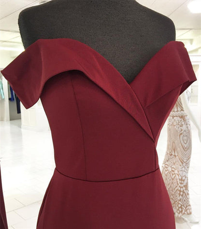 Burgundy Mermaid Prom Dresses Leg Split Off The Shoulder