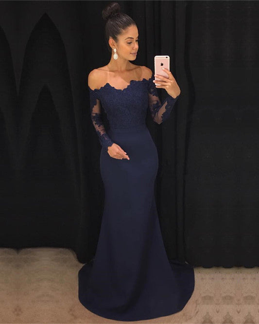 Lace Long Sleeves Off Shoulder Mermaid Bridesmaid Dresses