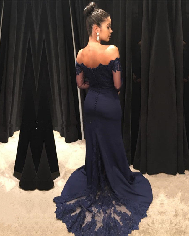 Lace Long Sleeves Off Shoulder Mermaid Bridesmaid Dresses