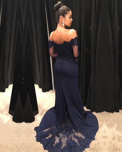 Lace Long Sleeves Off Shoulder Mermaid Bridesmaid Dresses