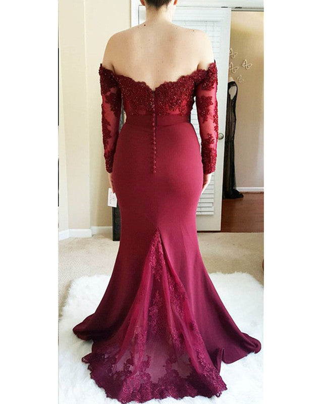 Lace Long Sleeves Mermaid Off Shoulder Bridesmaid Dresses Floor Length