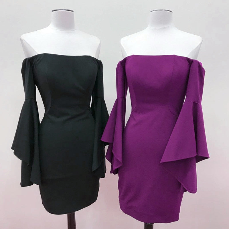 Off The Shoulder Satin Sheath Homecoming Dresses With Puffy Sleeves