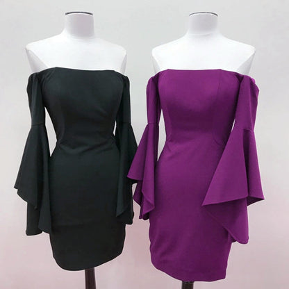 Off The Shoulder Satin Sheath Homecoming Dresses With Puffy Sleeves