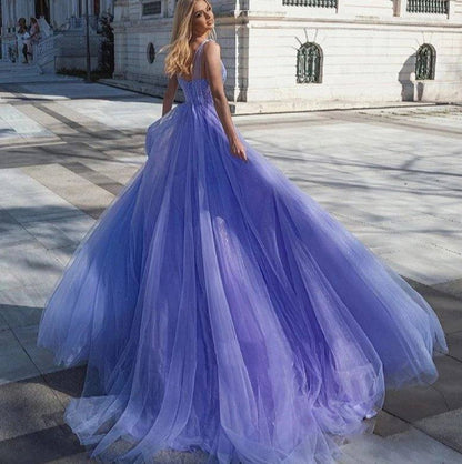 Sparkle A-Line Light Purple Sweetheart Evening Dress 2021 Women Prom Lace Up Back Party Gowns Sleeveless Tulle Robes De Soirée - RongMoon