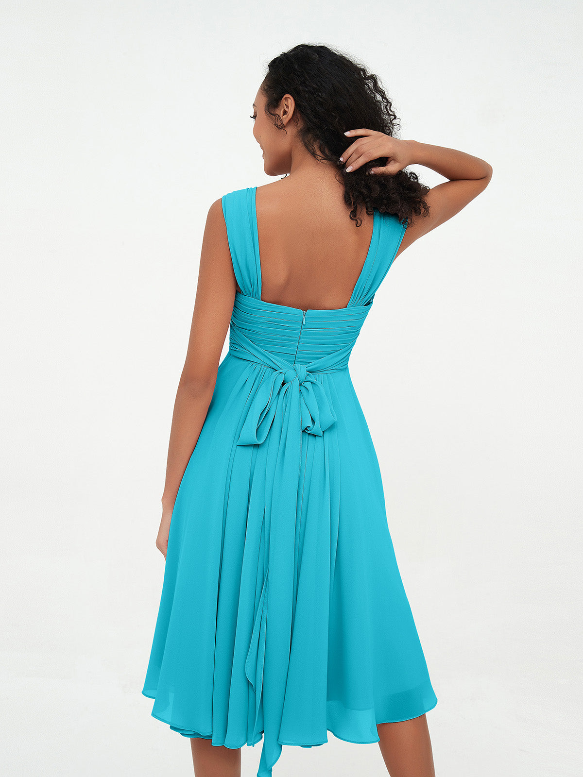 Chiffon Empire Short Dresses with Pockets-Jade