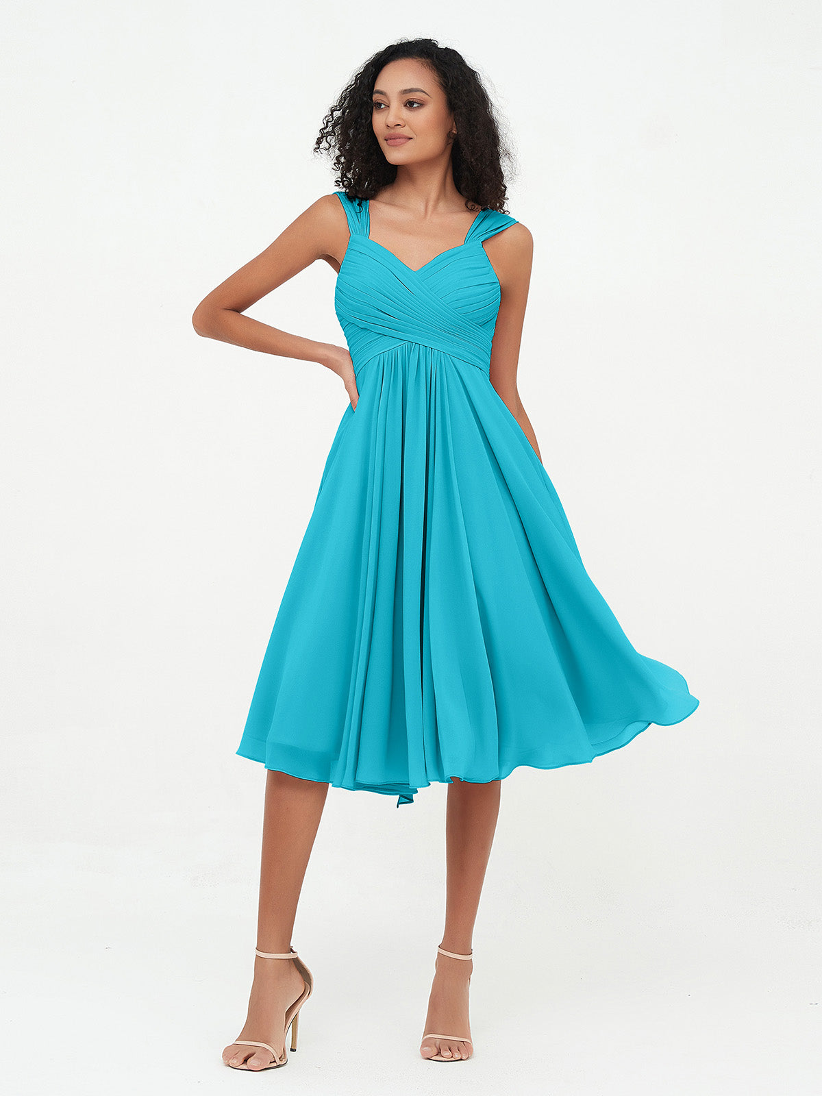 Chiffon Empire Short Dresses with Pockets-Jade