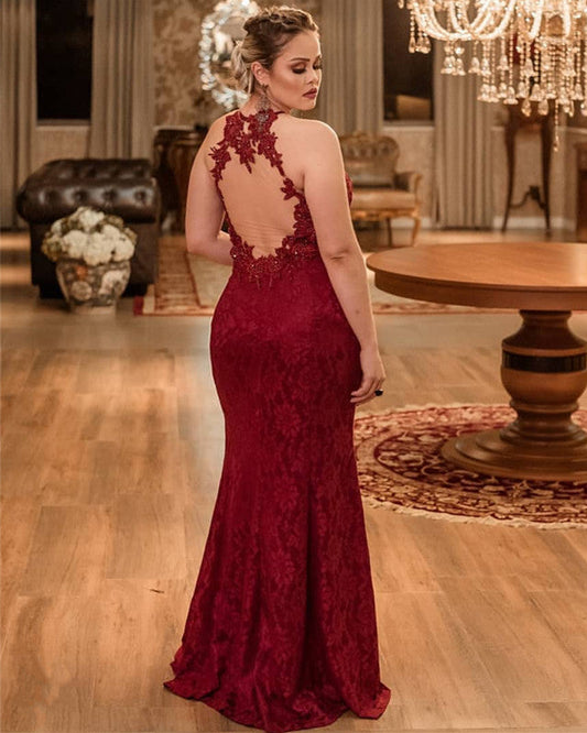 Halter Lace Mermaid Dresses Illusion Back