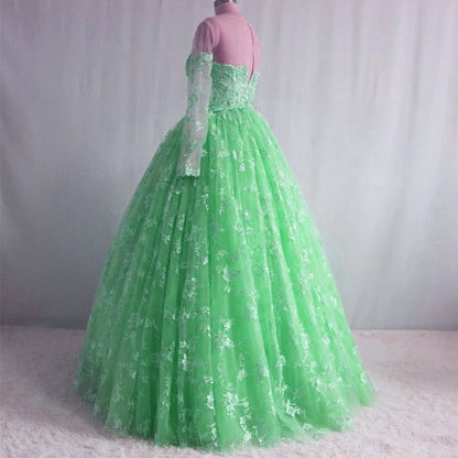 Illusion Neckline Long Sleeves Lace Ball Gowns Quinceanera Dresses