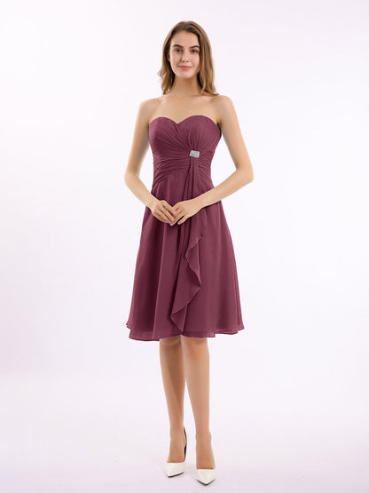 Knee Length Chiffon Dress with Sweetheart Neck-Mulberry