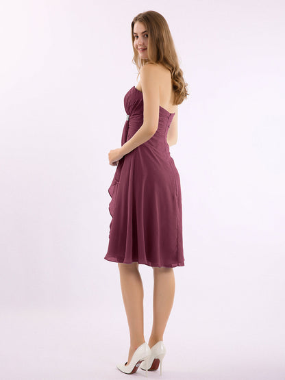 Knee Length Chiffon Dress with Sweetheart Neck-Mulberry