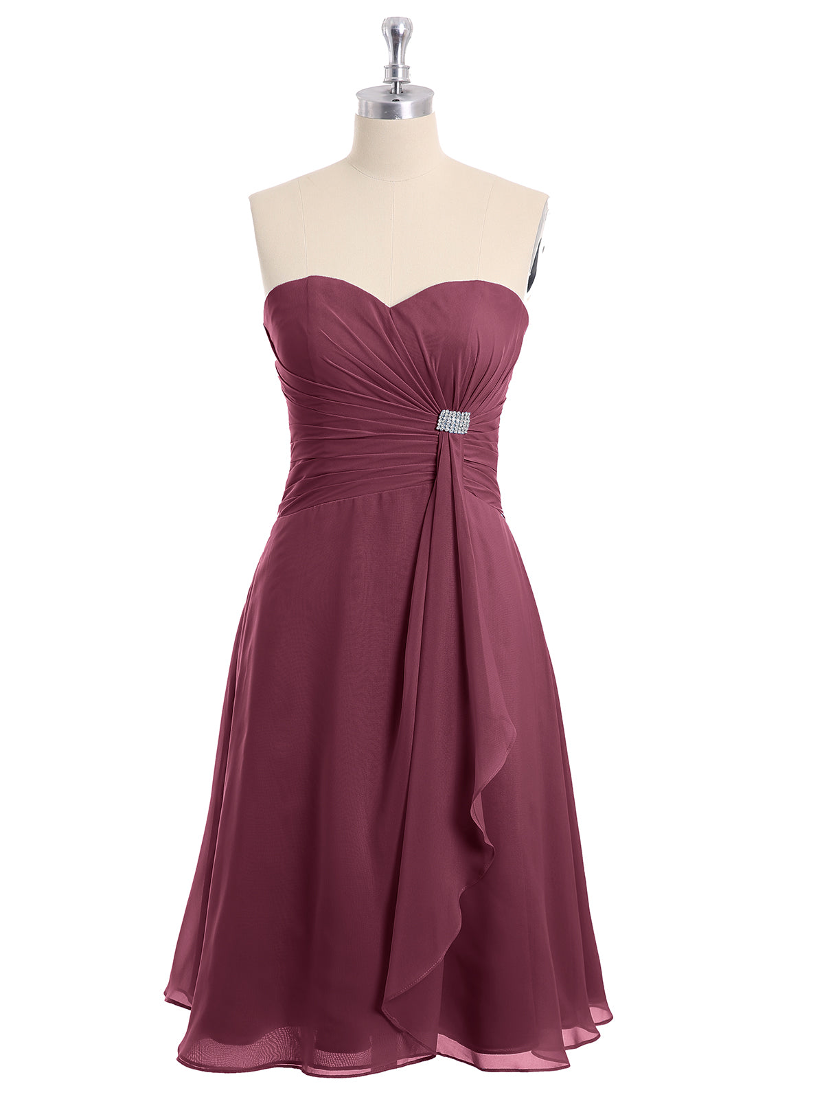 Knee Length Chiffon Dress with Sweetheart Neck-Mulberry