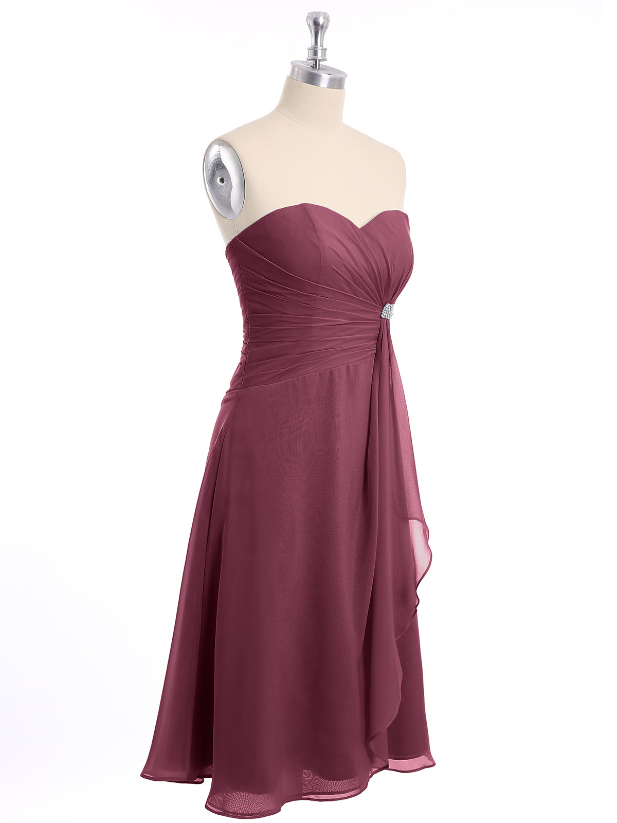 Knee Length Chiffon Dress with Sweetheart Neck-Mulberry