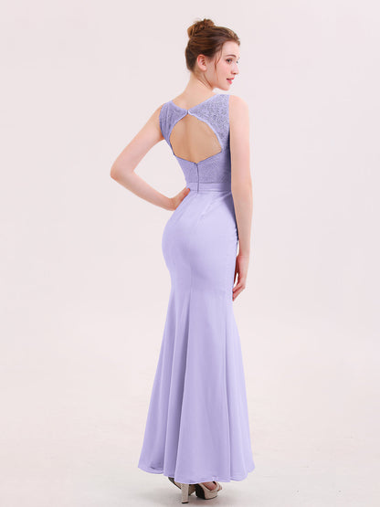 Illusion Neck Mermaid Dress with Open Back-Lilac