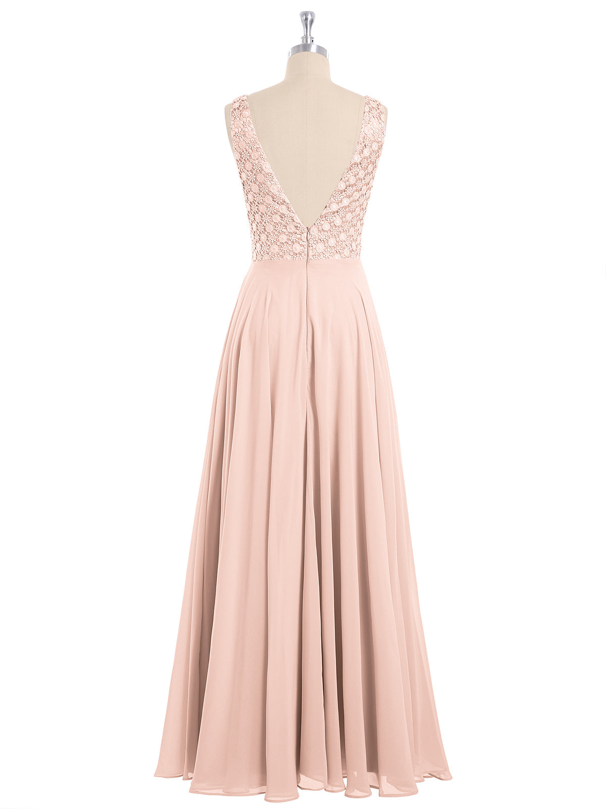 Lace Bodice Chiffon Skirt Long Gown-Pearl Pink