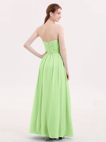 Strapless Cross-pleated Full Length Bridesmaid Gown-Sage