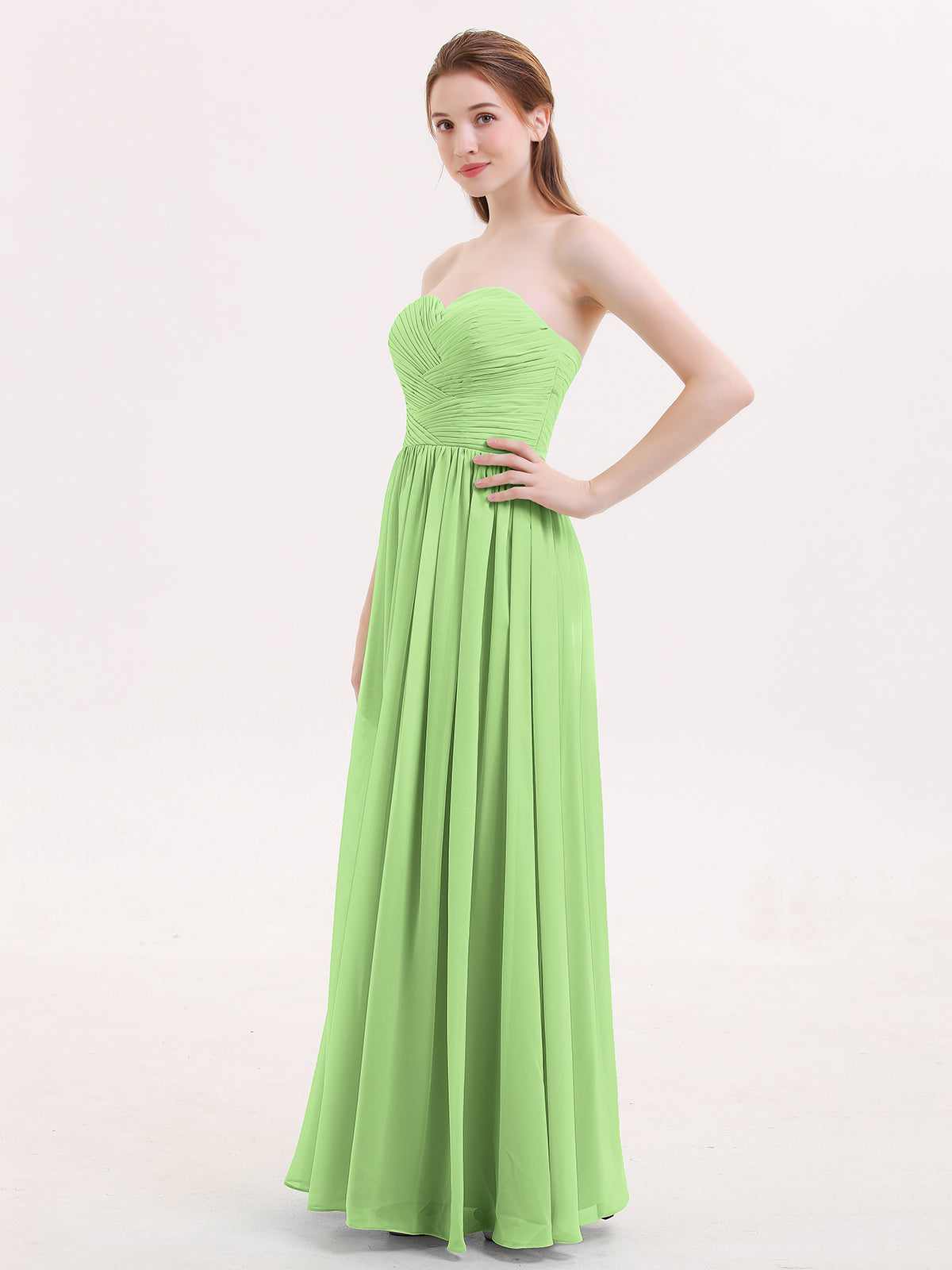 Strapless Cross-pleated Full Length Bridesmaid Gown-Sage